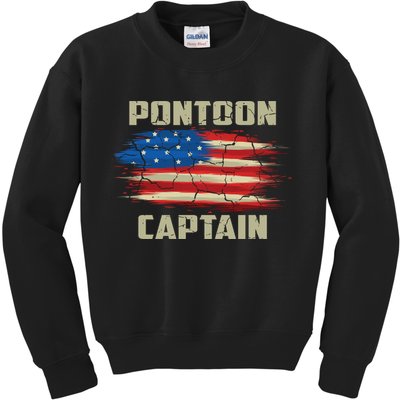 Pontoon Captain American Flag Pontooning Pontoon Boating Kids Sweatshirt