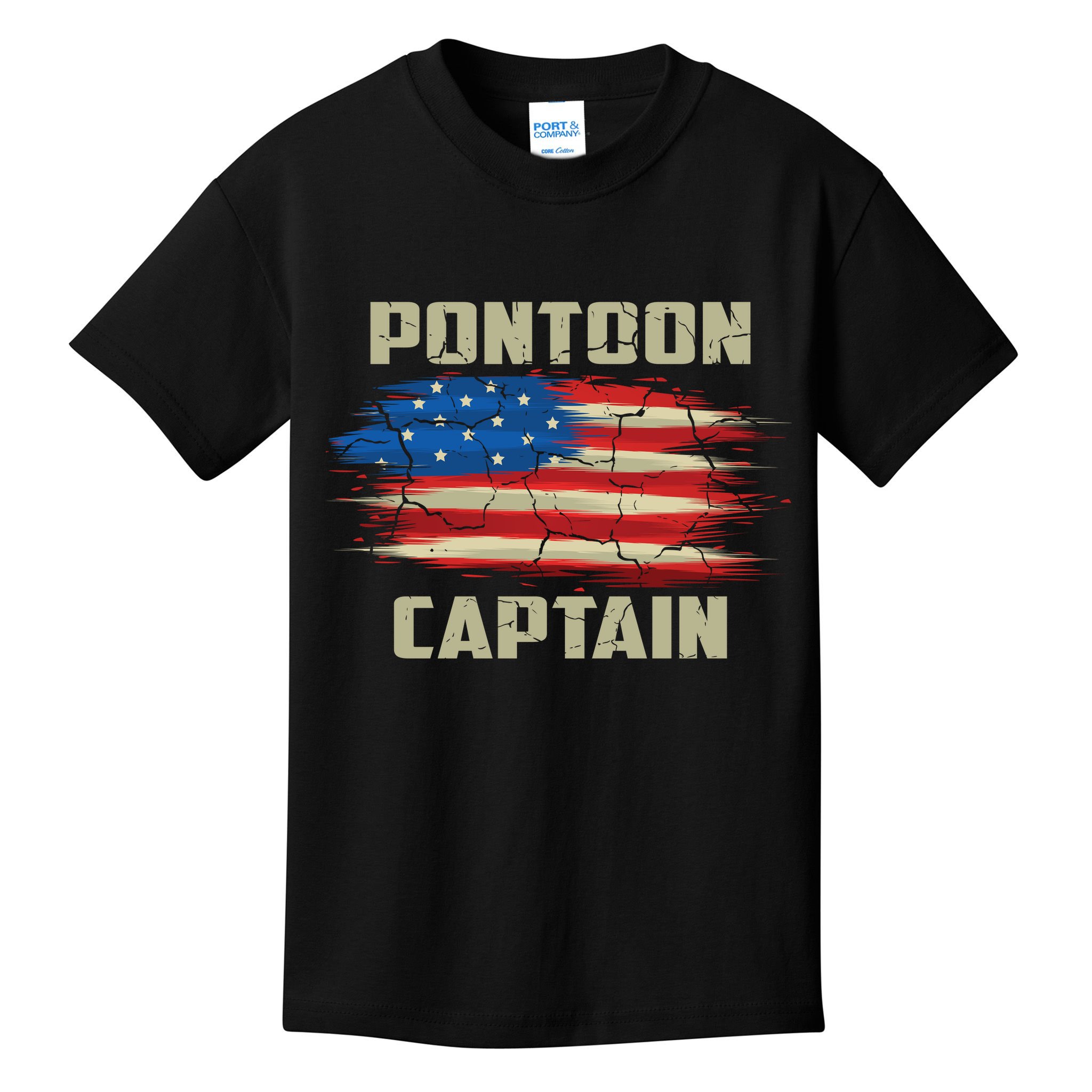 Pontoon Captain American Flag Pontooning Pontoon Boating Kids T-Shirt