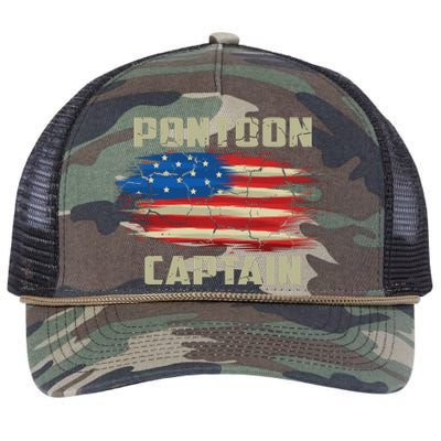 Pontoon Captain American Flag Pontooning Pontoon Boating Retro Rope Trucker Hat Cap