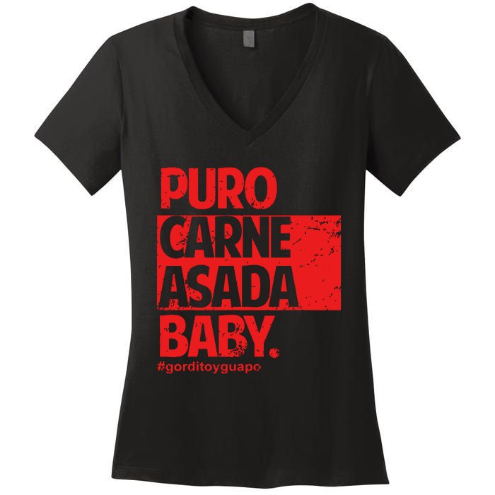 Puro Carne Asada Gorditoyguapo Women's V-Neck T-Shirt