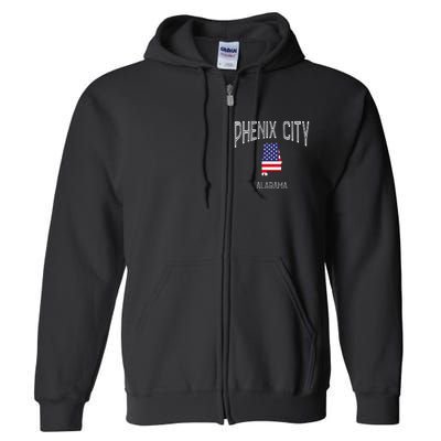 Phenix City Alabama Al Throwback Vintage Usa Flag Full Zip Hoodie