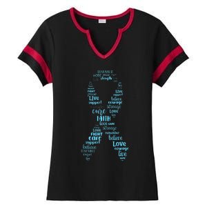 Prostate Cancer Awareness Light Blue Ribbon Survivor Ladies Halftime Notch Neck Tee