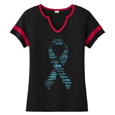 Prostate Cancer Awareness Light Blue Ribbon Survivor Ladies Halftime Notch Neck Tee