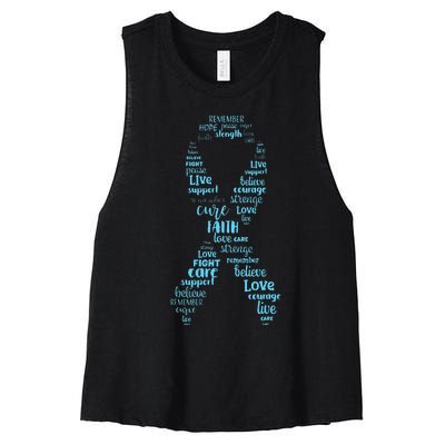 Prostate Cancer Awareness Light Blue Ribbon Survivor Women's Racerback Cropped Tank