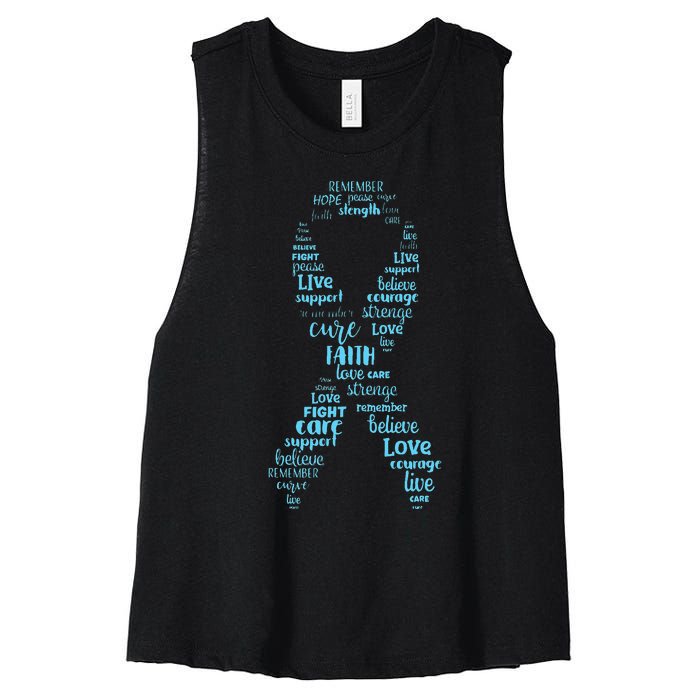 Prostate Cancer Awareness Light Blue Ribbon Survivor Women's Racerback Cropped Tank