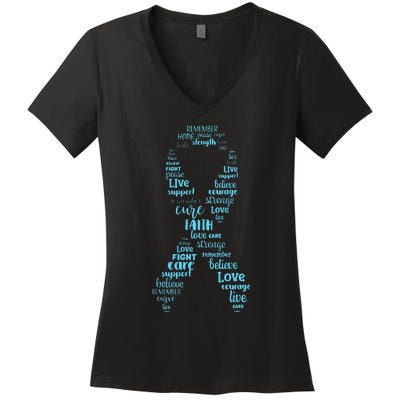 Prostate Cancer Awareness Light Blue Ribbon Survivor Women's V-Neck T-Shirt