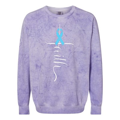 Prostate Cancer Awareness Light Blue Ribbon Faith Survivor Colorblast Crewneck Sweatshirt