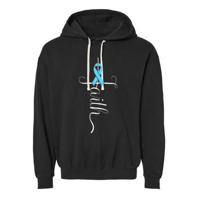 Prostate Cancer Awareness Light Blue Ribbon Faith Survivor Garment-Dyed Fleece Hoodie