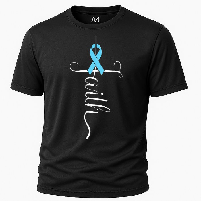 Prostate Cancer Awareness Light Blue Ribbon Faith Survivor Cooling Performance Crew T-Shirt