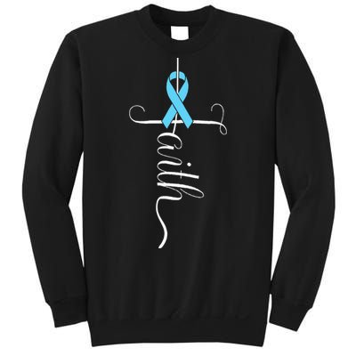 Prostate Cancer Awareness Light Blue Ribbon Faith Survivor Sweatshirt