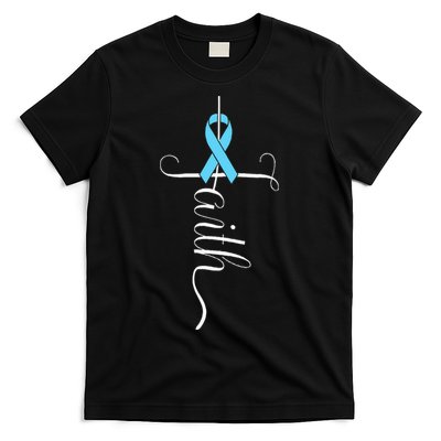 Prostate Cancer Awareness Light Blue Ribbon Faith Survivor T-Shirt