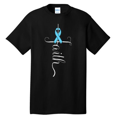 Prostate Cancer Awareness Light Blue Ribbon Faith Survivor Tall T-Shirt