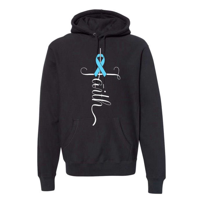 Prostate Cancer Awareness Light Blue Ribbon Faith Survivor Premium Hoodie