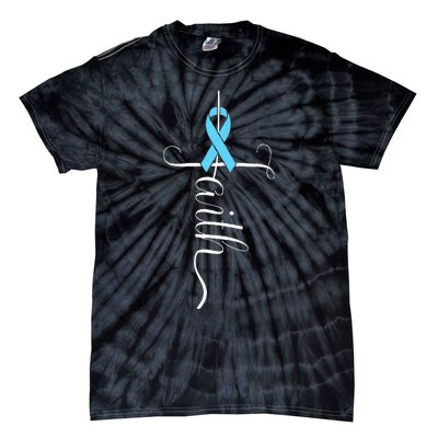 Prostate Cancer Awareness Light Blue Ribbon Faith Survivor Tie-Dye T-Shirt