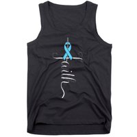 Prostate Cancer Awareness Light Blue Ribbon Faith Survivor Tank Top