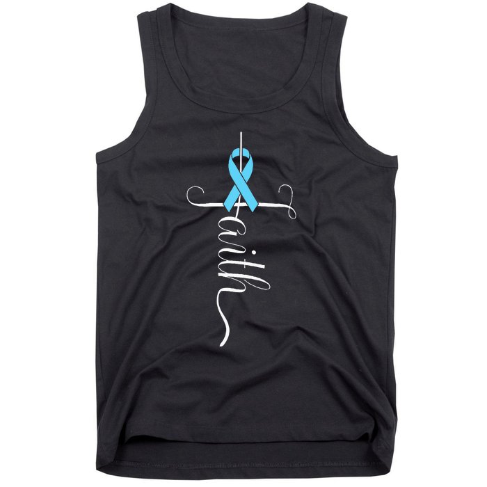 Prostate Cancer Awareness Light Blue Ribbon Faith Survivor Tank Top