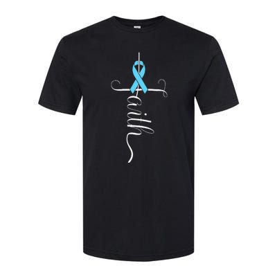 Prostate Cancer Awareness Light Blue Ribbon Faith Survivor Softstyle CVC T-Shirt