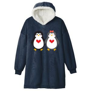 Penguin Couple Animal Valentine's Day Heart Gift Hooded Wearable Blanket