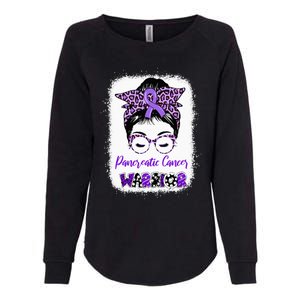 Pancreatic Cancer Awareness Purple Ribbon Messy Bun Leopard Womens California Wash Sweatshirt