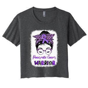 Pancreatic Cancer Awareness Purple Ribbon Messy Bun Leopard Women's Crop Top Tee