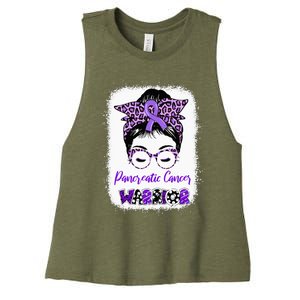 Pancreatic Cancer Awareness Purple Ribbon Messy Bun Leopard Women's Racerback Cropped Tank