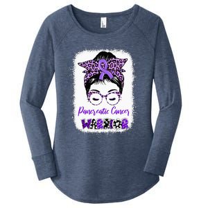 Pancreatic Cancer Awareness Purple Ribbon Messy Bun Leopard Women's Perfect Tri Tunic Long Sleeve Shirt