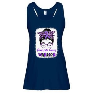 Pancreatic Cancer Awareness Purple Ribbon Messy Bun Leopard Ladies Essential Flowy Tank