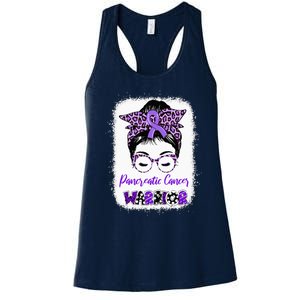 Pancreatic Cancer Awareness Purple Ribbon Messy Bun Leopard Women's Racerback Tank