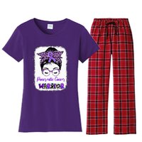 Pancreatic Cancer Awareness Purple Ribbon Messy Bun Leopard Women's Flannel Pajama Set