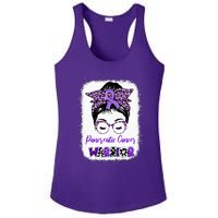 Pancreatic Cancer Awareness Purple Ribbon Messy Bun Leopard Ladies PosiCharge Competitor Racerback Tank