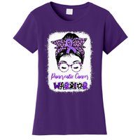 Pancreatic Cancer Awareness Purple Ribbon Messy Bun Leopard Women's T-Shirt