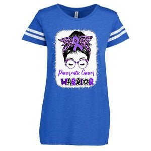 Pancreatic Cancer Awareness Purple Ribbon Messy Bun Leopard Enza Ladies Jersey Football T-Shirt