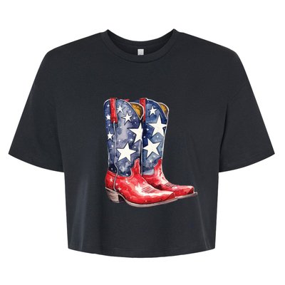 Cowboy Boots USA Flag Western Boot American Cowgirl Bella+Canvas Jersey Crop Tee