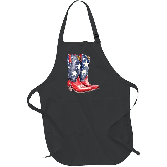 Cowboy Boots USA Flag Western Boot American Cowgirl Full-Length Apron With Pockets