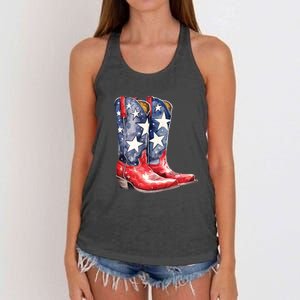 Cowboy Boots USA Flag Western Boot American Cowgirl Women's Knotted Racerback Tank