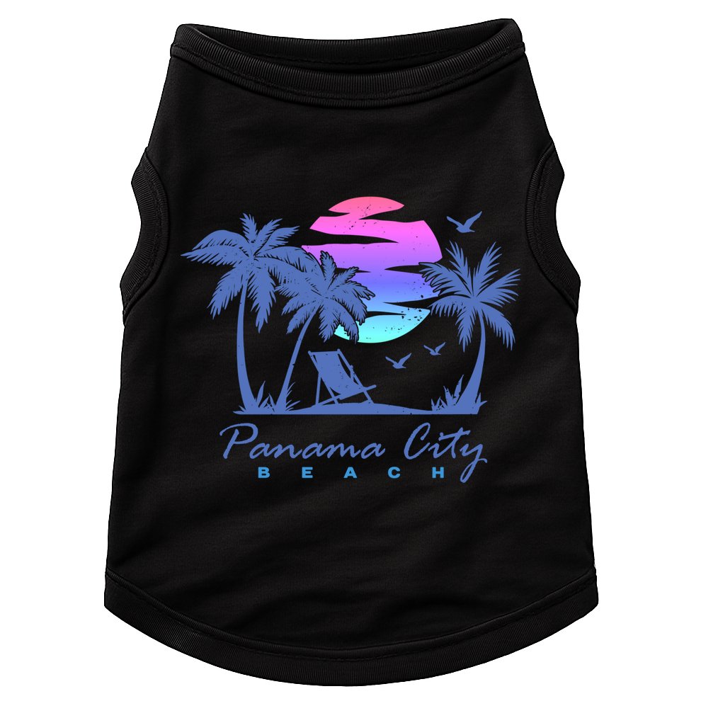 Panama City Beach Florida Vacation Trip Retro Vintage Sunset Gift Doggie Tank