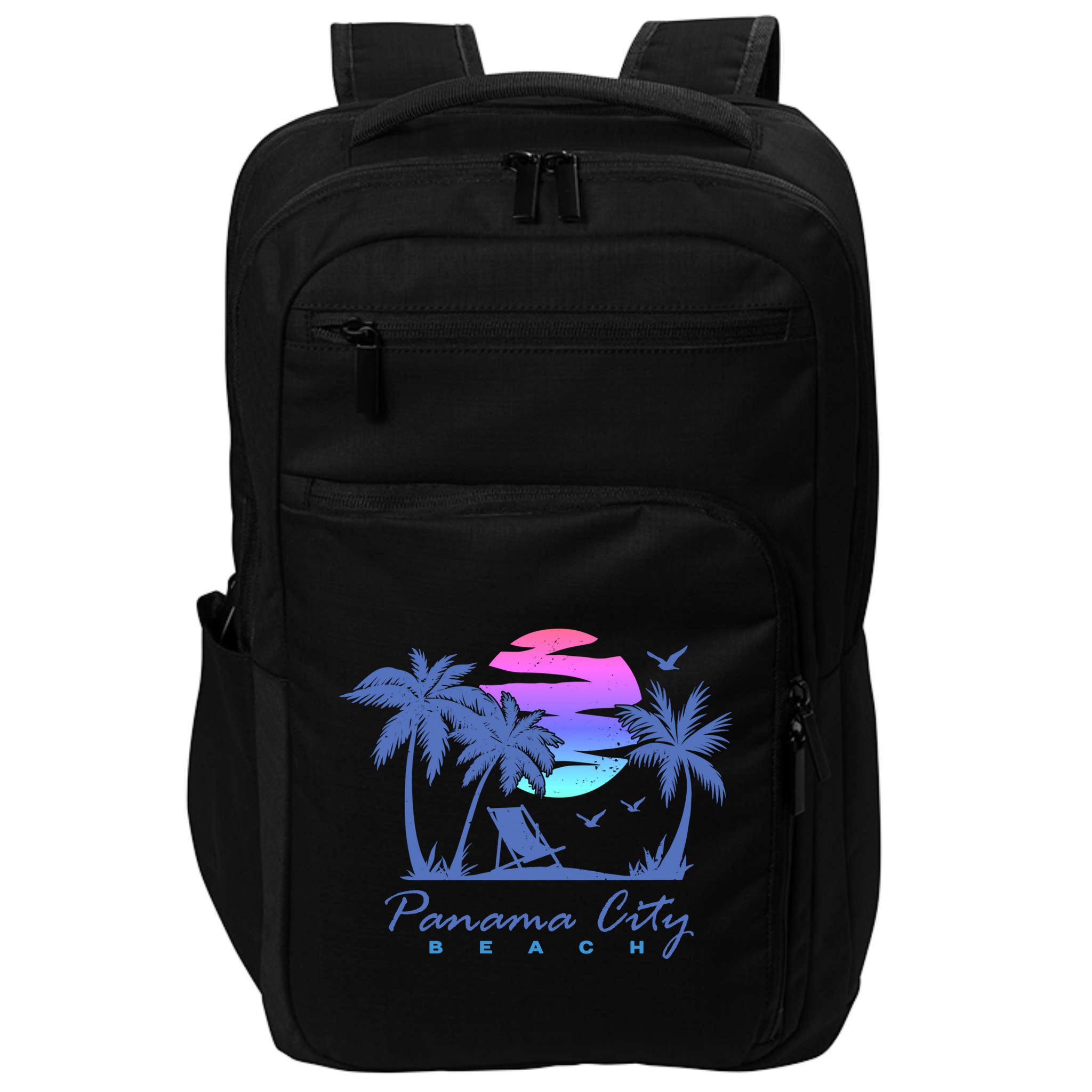 Panama City Beach Florida Vacation Trip Retro Vintage Sunset Gift Impact Tech Backpack