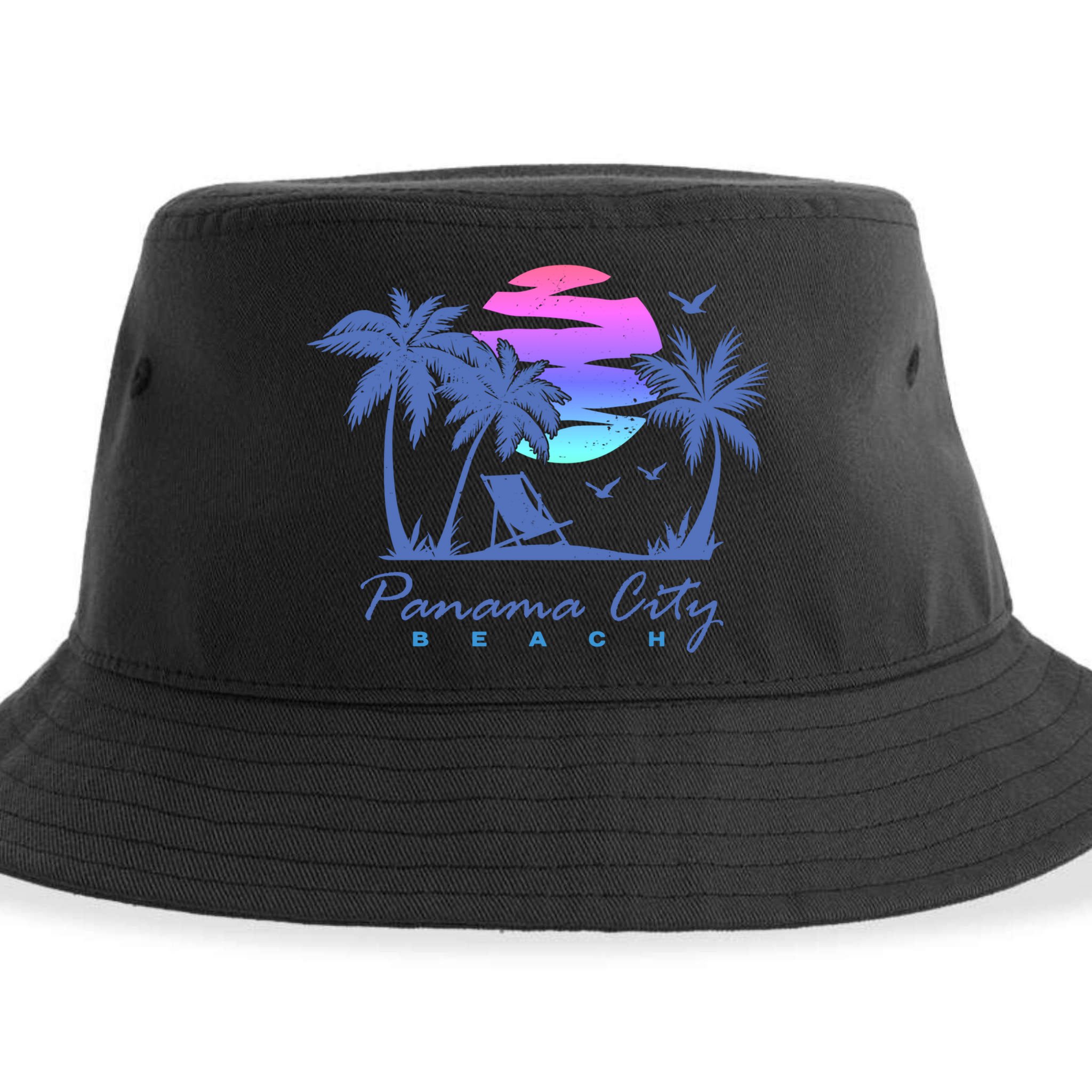 Panama City Beach Florida Vacation Trip Retro Vintage Sunset Gift Sustainable Bucket Hat