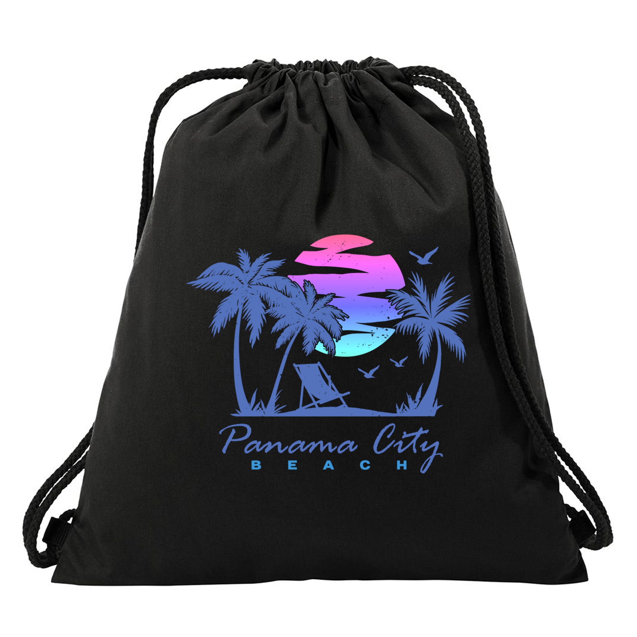 Panama City Beach Florida Vacation Trip Retro Vintage Sunset Gift Drawstring Bag