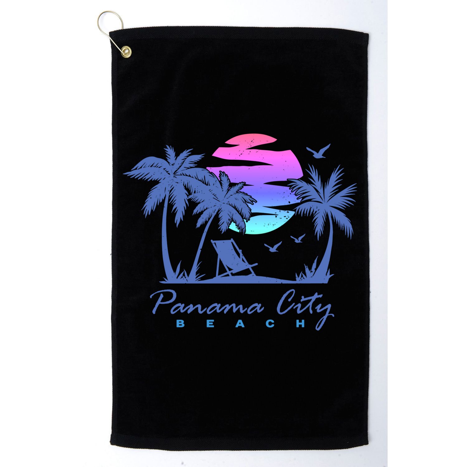 Panama City Beach Florida Vacation Trip Retro Vintage Sunset Gift Golf Towel