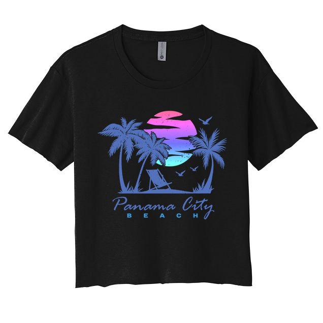 Panama City Beach Florida Vacation Trip Retro Vintage Sunset Gift Crop Top