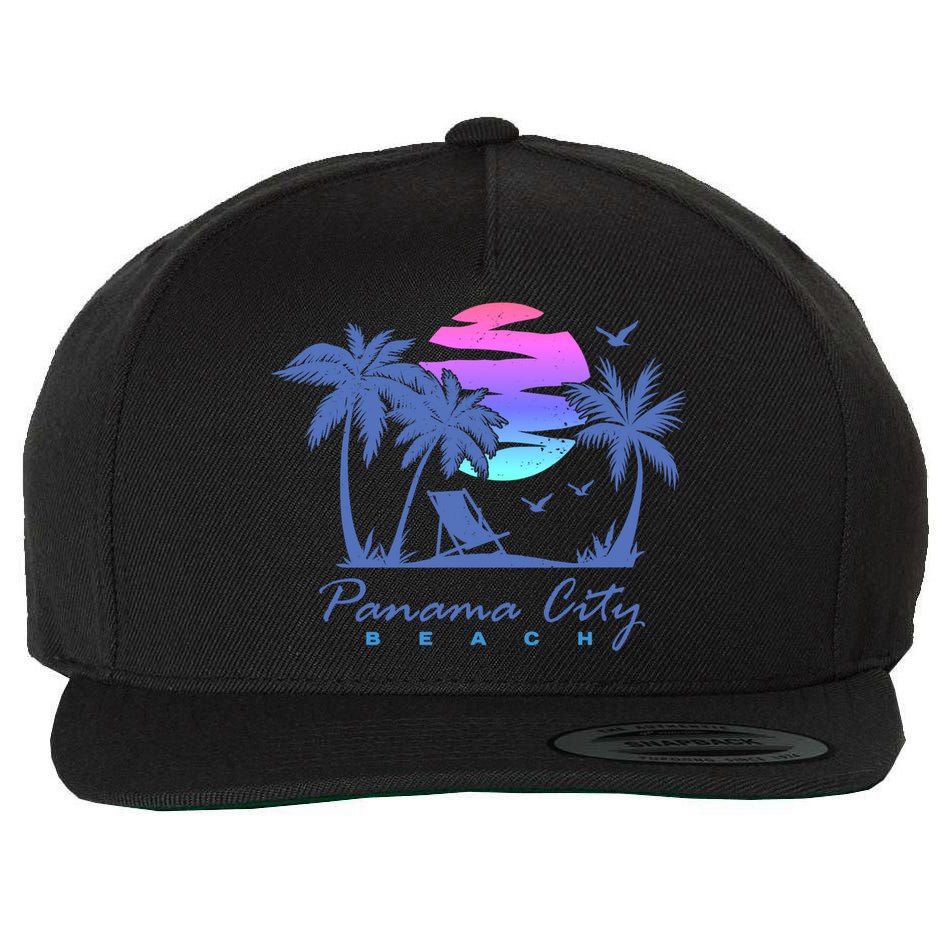 Panama City Beach Florida Vacation Trip Retro Vintage Sunset Gift Wool Snapback Cap