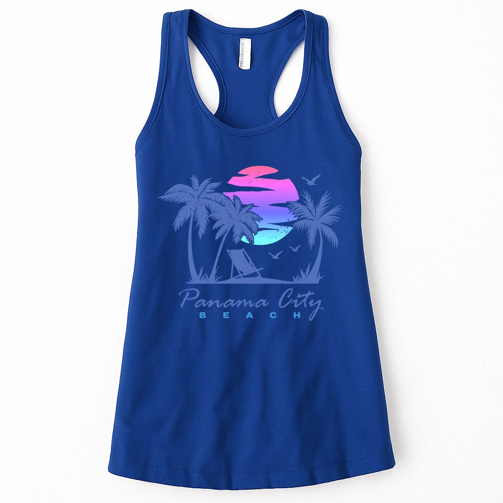 Panama City Beach Florida Vacation Trip Retro Vintage Sunset Gift Womens Tank Top