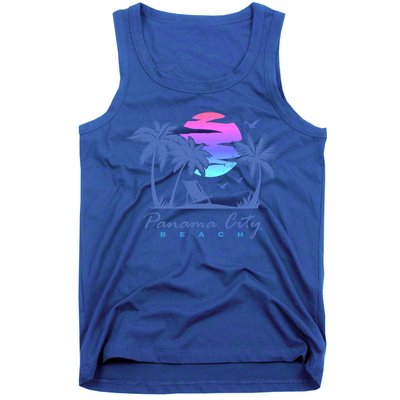 Panama City Beach Florida Vacation Trip Retro Vintage Sunset Gift Tank Top