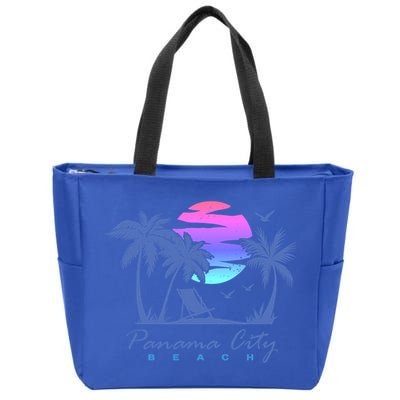 Panama City Beach Florida Vacation Trip Retro Vintage Sunset Gift Zip Tote Bag