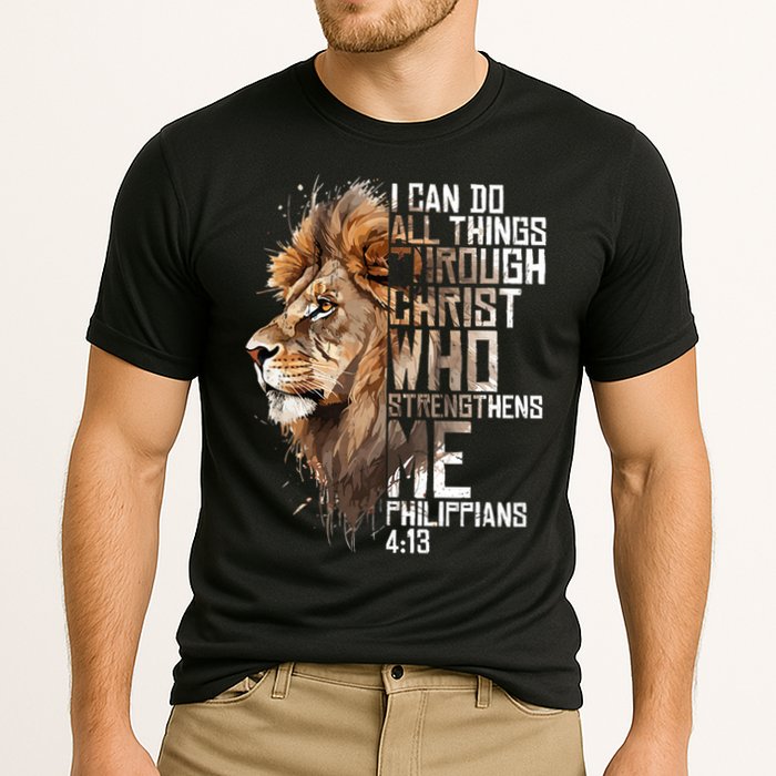 Philippians Christian Bible Verse Funny Lion Graphic Novelty Cooling Performance Crew T-Shirt