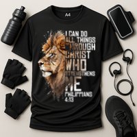 Philippians Christian Bible Verse Funny Lion Graphic Novelty Cooling Performance Crew T-Shirt