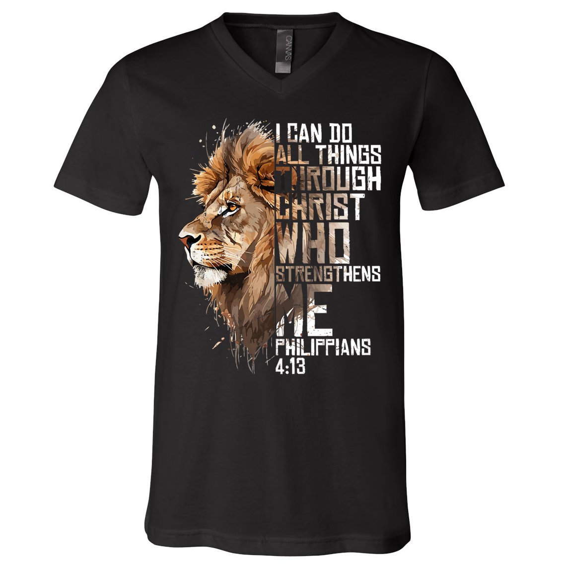 Philippians Christian Bible Verse Funny Lion Graphic Novelty V-Neck T-Shirt