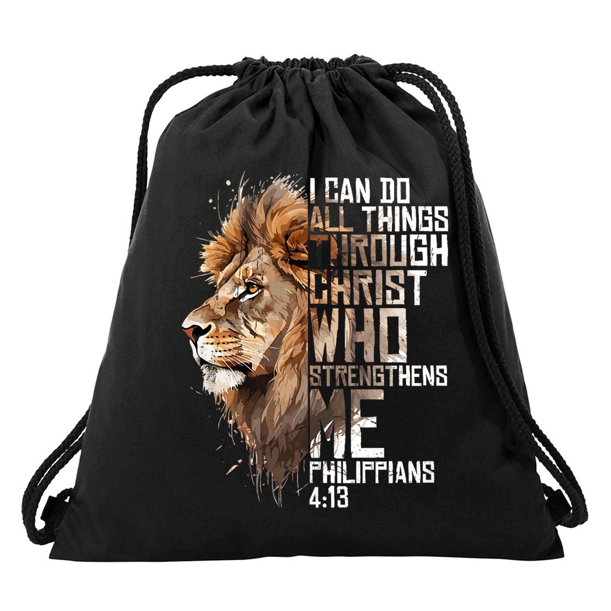 Philippians Christian Bible Verse Funny Lion Graphic Novelty Drawstring Bag