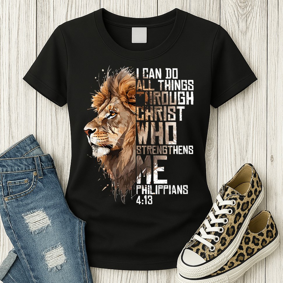Philippians Christian Bible Verse Funny Lion Graphic Novelty Womens T-Shirt